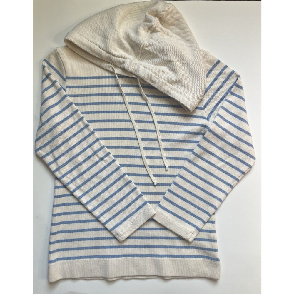 J.Crew Women’s M Cotton Breton Stripe Pullover Hoodie Ivory Blue Nautical Fits S